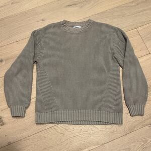 Zara Crewneck Taupe Gray Knit Sweater Oversized Size L Women